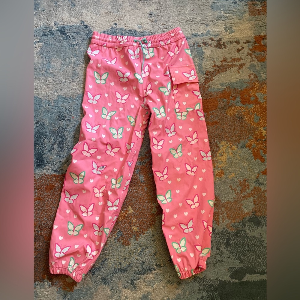 Hatley Pink Butterfly Print Waterproof Rain Pants.EUC. Size 7.